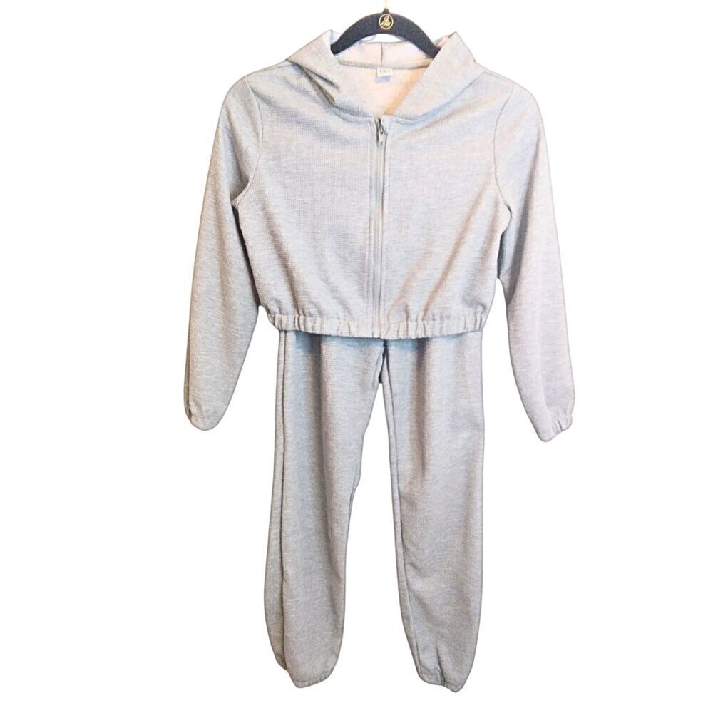 GIRL'S SHEIN 2-PIECE GRAY JOGGER SET WITH HOODED CROP JACKET - SIZE 12Y